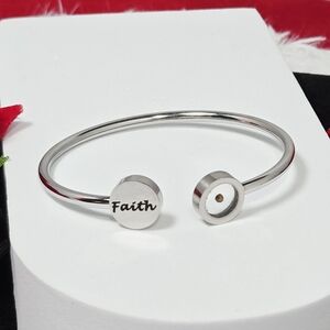 Faith Mustard Seed Silver Cuff Bracelet Christian Inspirational Stainless Steel